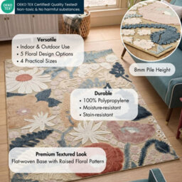 Gardenia Orchid Indoor Outdoor Low Pile Area Rug Floral Design Beige 200 X 290 Cm - thumbnail 2