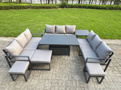 Fimous Aluminum Outdoor Patio Furniture Set With Adjustable Rising Lifting Dining Table 3 Footstools Side Table Dark Grey - image 1