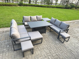 Fimous Aluminum Outdoor Patio Furniture Set With Adjustable Rising Lifting Dining Table 3 Footstools Side Table Dark Grey - thumbnail 2