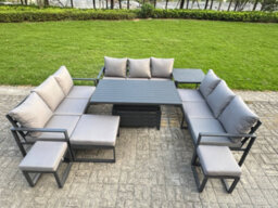 Fimous Aluminum Outdoor Patio Furniture Set With Adjustable Rising Lifting Dining Table 3 Footstools Side Table Dark Grey - thumbnail 1