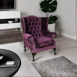 Chesterfield High Back Wing Chair Modena Amethyst Purple Velvet In Mallory Style - thumbnail 3