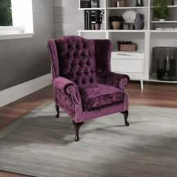 Chesterfield High Back Wing Chair Modena Amethyst Purple Velvet In Mallory Style - thumbnail 2