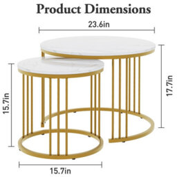 Huhote Two Piece Nesting Round Side Tables With Gold Metal Frame And White Marble Finish Top Diameter 23.6/15.7 In Coffee Table - thumbnail 3