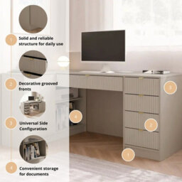 Tireno Sand Beige Corner Desk With Fluted Drawers Modern Computer Desk For Home Office Study Bedroom And Teen Room - thumbnail 5