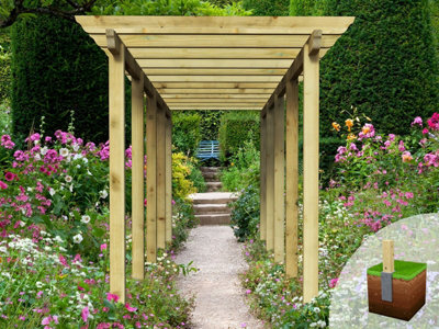 Edecks Heavy Duty Royal Walkway Wooden Garden Pergola With Super Rafters (W 2400mm X D 7200mm) With Concrete In Posts (2.7M) - image 1