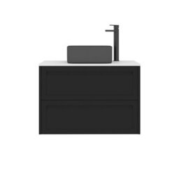 Royal Bathrooms Royal Bathroom Elmore 800mm Nocturne Black Wall Mounted Bathroom Vanity Unit 2 Drawer Plain White Worktop With Art Square Basin - thumbnail 7