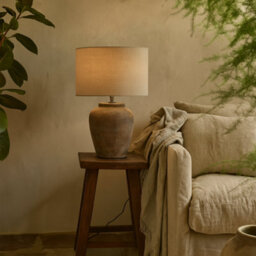 Wyld Haus Padua Large Rustic Terracotta Ceramic Table Lamp With Neutral Fabric Shade - thumbnail 1