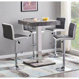 Furniture in Fashion Topaz Concrete Effect Bar Table With 4 Copez Grey White Stools