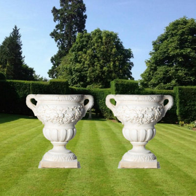 Pair Of Large Fruit Design White Stone Vases - image 1