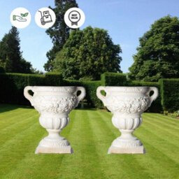 Pair Of Large Fruit Design White Stone Vases - thumbnail 7