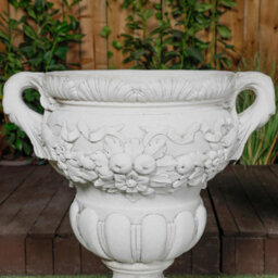 Pair Of Large Fruit Design White Stone Vases - thumbnail 5
