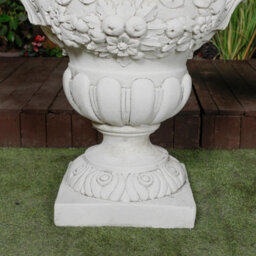 Pair Of Large Fruit Design White Stone Vases - thumbnail 6
