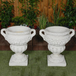 Pair Of Large Fruit Design White Stone Vases - thumbnail 4