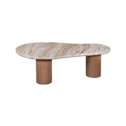 Buttercup Farm Ashford Pedestal Coffee Table - Natural Marble And Wood - L70 X W120 X H40 Cm - Brown