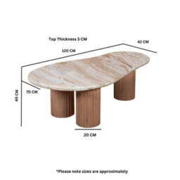 Buttercup Farm Ashford Pedestal Coffee Table - Natural Marble And Wood - L70 X W120 X H40 Cm - Brown - thumbnail 5