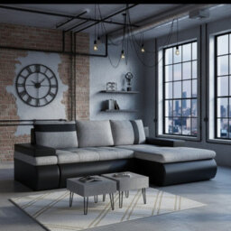 Oslo Mini Living Room Corner Sofa Bed With Storage Hr Foam Wave Springs Wooden Frame 245X182X90Cm Grey And Black Right - thumbnail 1