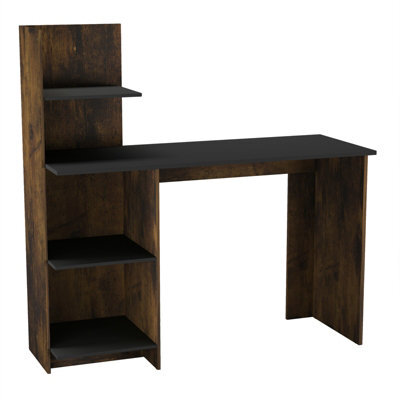 Rustic Brown-Black Computer Desk Workstation 4-Tier Shelves Home Office Study Writing Table - image 1