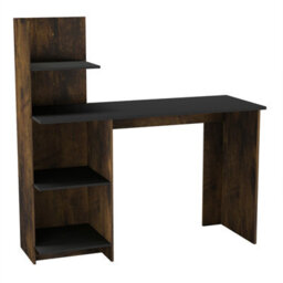 Rustic Brown-Black Computer Desk Workstation 4-Tier Shelves Home Office Study Writing Table - thumbnail 1