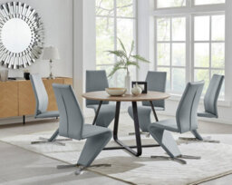 Furniturebox Uk Santorini Brown Wood Effect Round Dining Table & 6 Grey Willow Chairs - thumbnail 1
