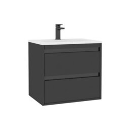 Royal Bathrooms Orion 600mm Matt Obsidian Black 2 Drawer Wall Hung Vanity Unit With Stone Basin & Black Strip - thumbnail 7