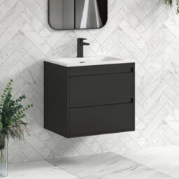 Royal Bathrooms Orion 600mm Matt Obsidian Black 2 Drawer Wall Hung Vanity Unit With Stone Basin & Black Strip - thumbnail 5