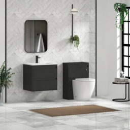 Royal Bathrooms Orion 600mm Matt Obsidian Black 2 Drawer Wall Hung Vanity Unit With Stone Basin & Black Strip - thumbnail 3