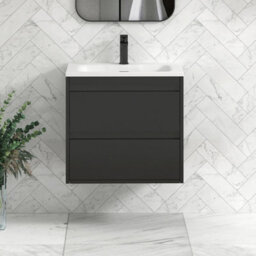Royal Bathrooms Orion 600mm Matt Obsidian Black 2 Drawer Wall Hung Vanity Unit With Stone Basin & Black Strip - thumbnail 2