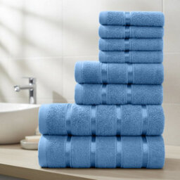 Casabella Towels Set, 8 Pc Towels For Bathroom, 100% Cotton, 2 Bath Towels, 2 Hand Towels, 4 Face Cloth, Navy - thumbnail 1