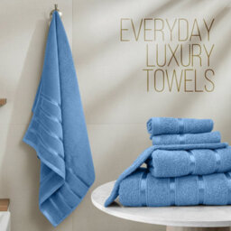 Casabella Towels Set, 8 Pc Towels For Bathroom, 100% Cotton, 2 Bath Towels, 2 Hand Towels, 4 Face Cloth, Navy - thumbnail 3