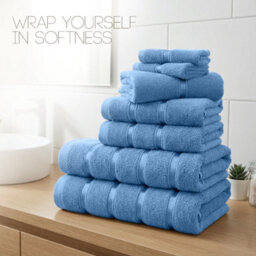 Casabella Towels Set, 8 Pc Towels For Bathroom, 100% Cotton, 2 Bath Towels, 2 Hand Towels, 4 Face Cloth, Navy - thumbnail 8