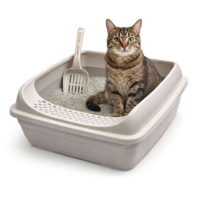 Divchi Spacious Open Cat Litter Tray With Scoop - Off White