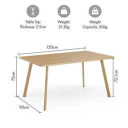 Light Wood Effect 6 Seater Kitchen Dining Table - thumbnail 2