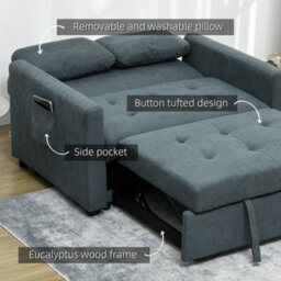 Wyld Haus Matano Maso Charcoal Grey 2-Seater Sofa Bed With Side Pockets And Cushions - thumbnail 8