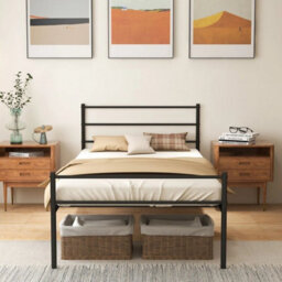 3Ft Single Metal Bed Frame Heavy Duty Slatted Platform Bed Headboard - thumbnail 4
