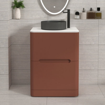 Royal Bathrooms Venice 600mm Terracotta Clay Freestanding Bathroom Countertop Vanity Unit 2 Drawer With Art Round Basin - image 1