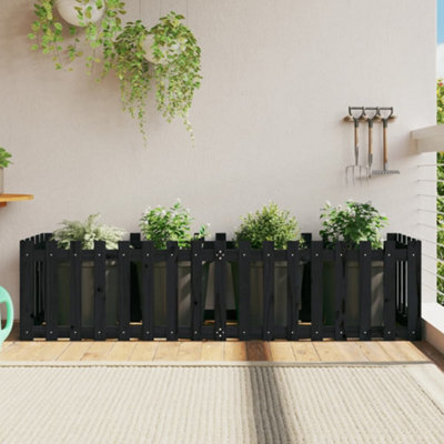 Berkfield Garden Raised Bed With Fence Design Black 200X50X50 Cm Solid Wood Pine - image 1