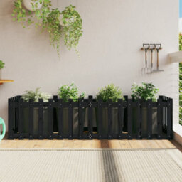 Berkfield Garden Raised Bed With Fence Design Black 200X50X50 Cm Solid Wood Pine - thumbnail 1