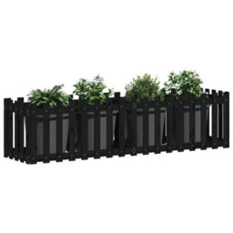 Berkfield Garden Raised Bed With Fence Design Black 200X50X50 Cm Solid Wood Pine - thumbnail 3