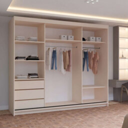 M N Furniture Ltd Prism Spacious 3-Door Sliding Mirror Wardrobe Available In White, Oak, Cashmere, Artisan Colors  - Cashmere 250Cm - thumbnail 3