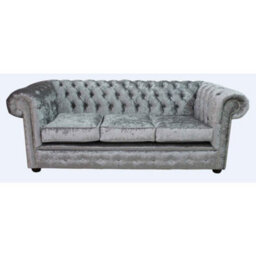 Chesterfield Handmade 3 Seater Sofa Settee Shimmer Silver Grey Velvet Fabric In Classic Style - thumbnail 1