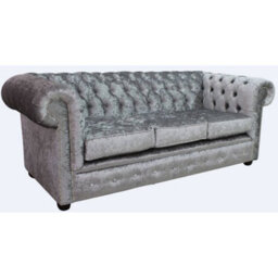 Chesterfield Handmade 3 Seater Sofa Settee Shimmer Silver Grey Velvet Fabric In Classic Style - thumbnail 2