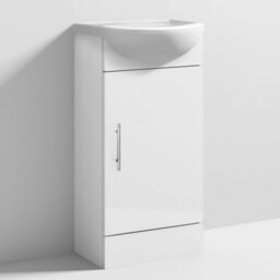 Fnx Bathrooms 420mm Compact Cloakroom Vanity Unit With Gloss White Basin & Soft-Close Door - thumbnail 1