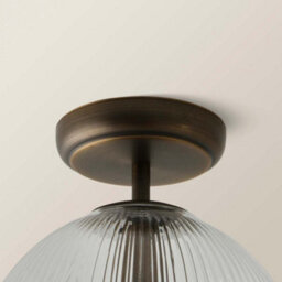 Valuelights Kempton Brushed Brass Flush Ceiling Light With Ribbed Globe Shade And Bulb - thumbnail 4