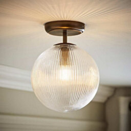 Valuelights Kempton Brushed Brass Flush Ceiling Light With Ribbed Globe Shade And Bulb - thumbnail 5
