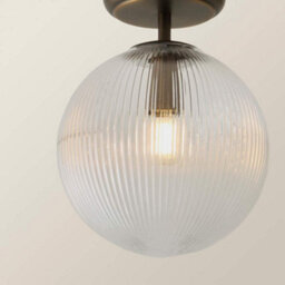 Valuelights Kempton Brushed Brass Flush Ceiling Light With Ribbed Globe Shade And Bulb - thumbnail 3