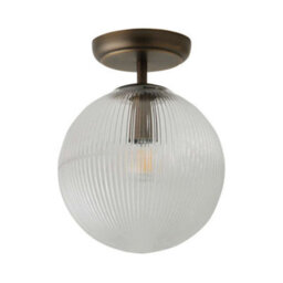 Valuelights Kempton Brushed Brass Flush Ceiling Light With Ribbed Globe Shade And Bulb - thumbnail 2
