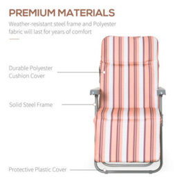 Outsunny Set Of 2 Adjustable Sun Lounger Recliner Reclining Seat Orange/white - thumbnail 7