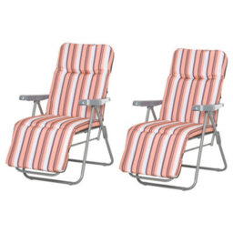 Outsunny Set Of 2 Adjustable Sun Lounger Recliner Reclining Seat Orange/white - thumbnail 2
