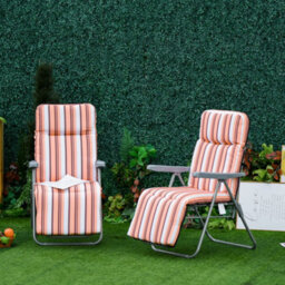 Outsunny Set Of 2 Adjustable Sun Lounger Recliner Reclining Seat Orange/white - thumbnail 1