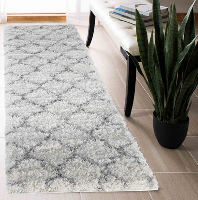 Moroccan Berber Shaggy Rugs Living Room Trellis Light Cream 60X220 Cm - image 1